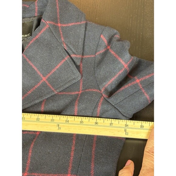Banana Republic Melton Wool Coat Navy Blue Red Windowpane Plaid Petite XS XSP - Picture 8 of 11